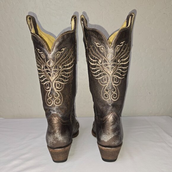 Corral Vintage Series Bronze Metallic Silver Grommet Leather Cowgirl Boots 8.5 - Picture 6 of 12